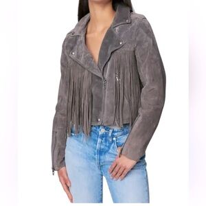 Blank nyc high altitude suede fringe jacket, grey, suede, size L like new
